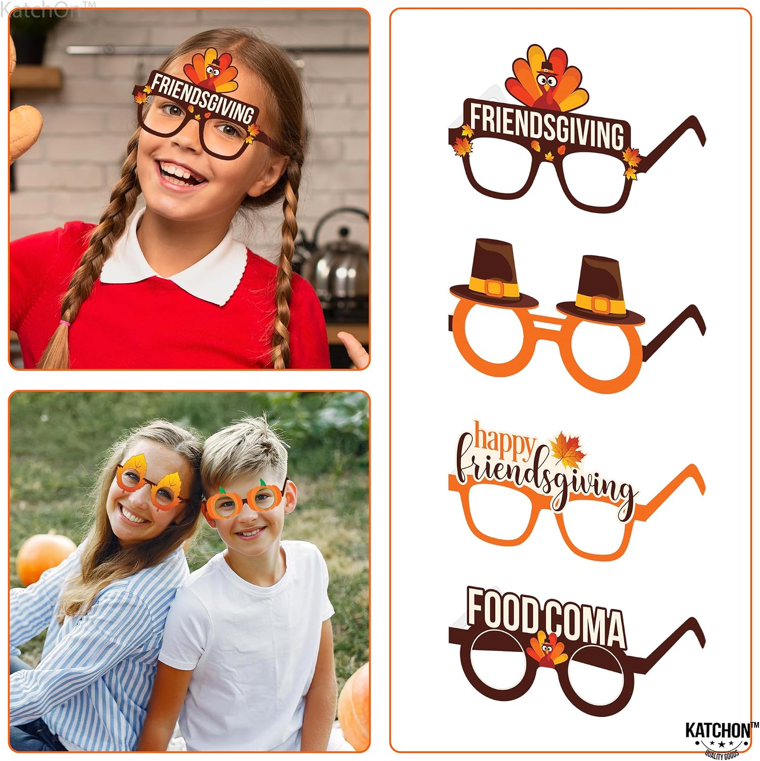 Happy Friendsgiving Glasses - Pack of 12 | Turkey Photo Booth Props, Friendsgiving Party Favors | Friendsgiving Photo Props | Friends Giving Party Decorations, Harvest Party Favor