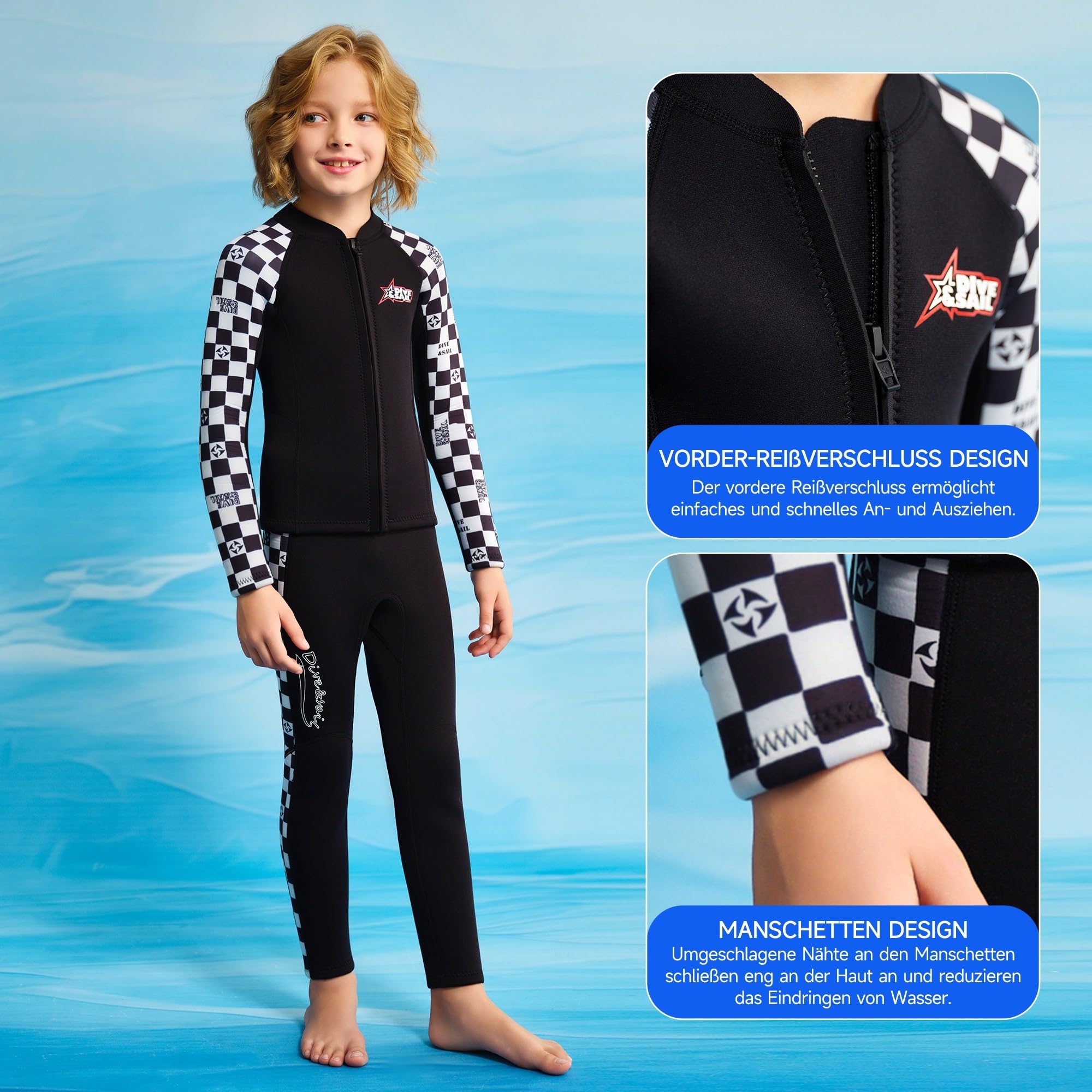 Kinder Neoprenanzug 2.5mm Oberteile Lange Neoprenhose 2-Teilig Jungen Mädchen Langarm Reißverschluss Warm Wassersport Schwimmen Tauchen Surfen Kajakfahren