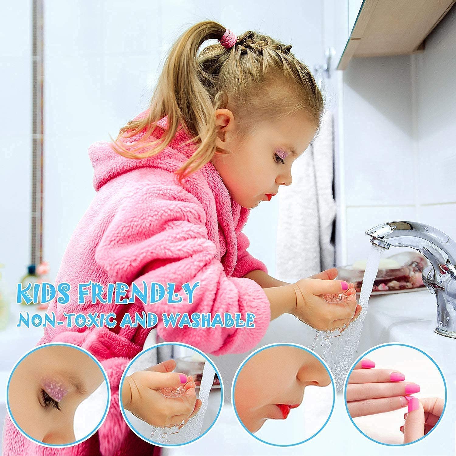 Lubibi Unicorno Set trucco per bambini 25 Pezzi Sicuro e lavabile Kit di Cosmetici Veri per Bambini con Borsa per cosmetici Regalo di Compleanno di Natale Giocattolo per Ragazze età 456789 10