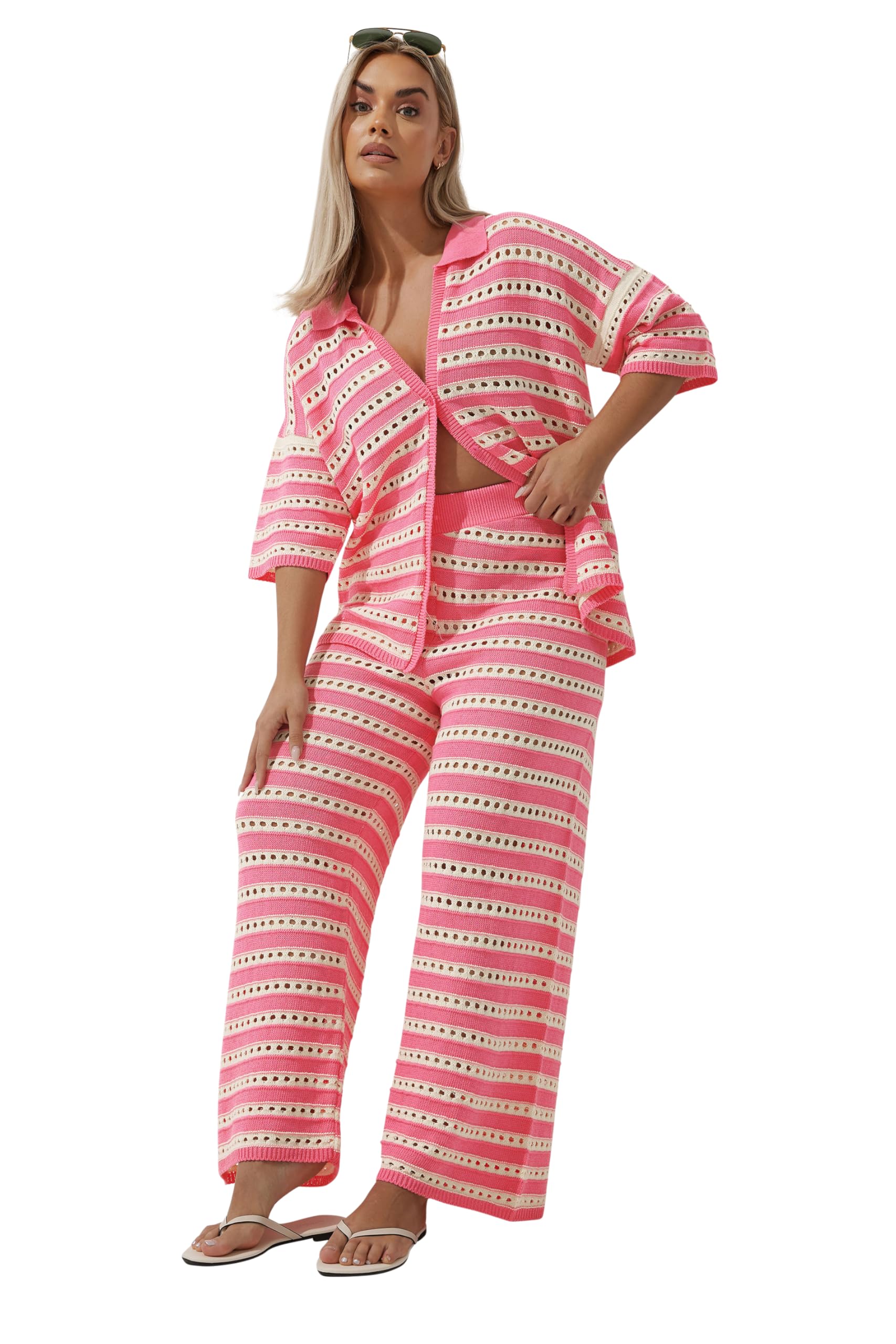 Yours Limited Collection Curve & White Stripe Crochet Shirt - Women's - Plus Size Curve