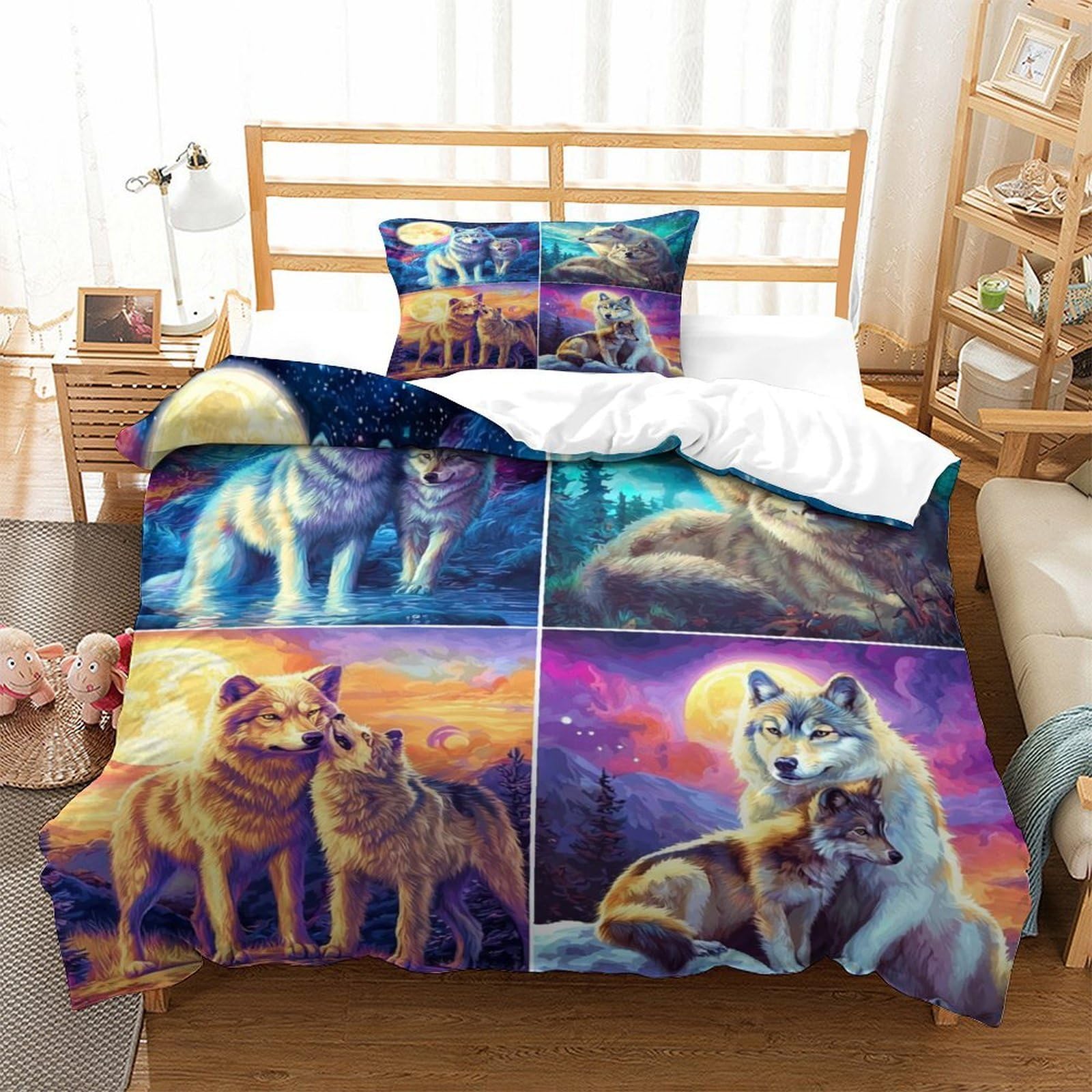Parure de couette loup 3D respirante et super douce en microfibre thermorégulatrice 135x200