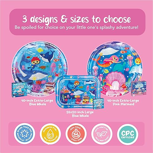 Miniatura 6 de KooKooBaby Tapete de agua para bebé  40 x 40 pulgadas, juguetes extra grandes de primera calidad para bebé niña o niño, juguetes para bebés mayores