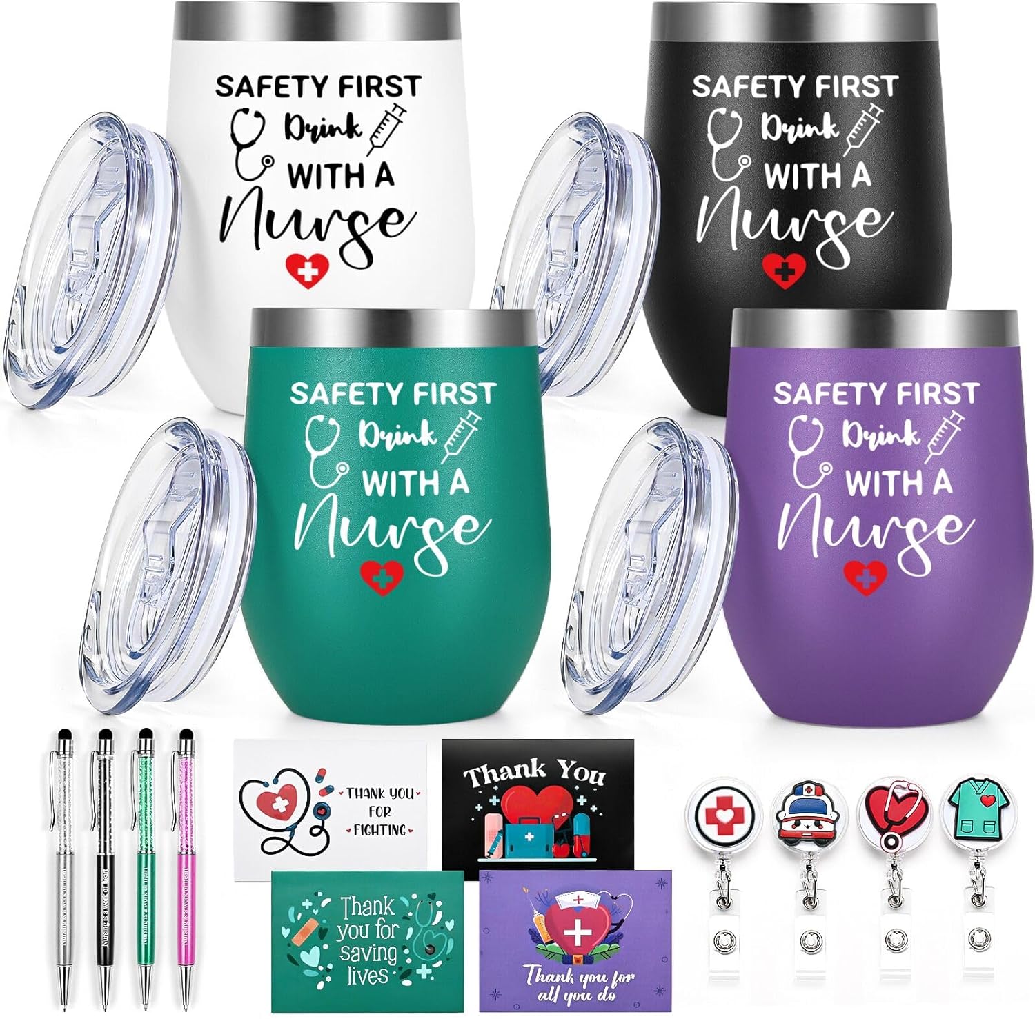 Lifecapido Nurses Week Gifts Bulk 2026, 16 Pcs Nurses Appreciation Gifts Set, Nurse Graduation Practitioner Gift Set 4, Gift for Nurse Stainless Steel Wine Tumbler