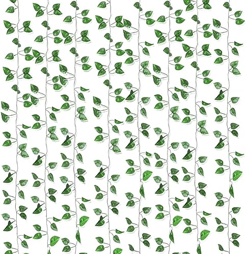 Miniatura 7 de Paquete de 48 guirnaldas colgantes de vegetación falsa de 360 pies, plantas de hojas de hiedra, hojas de vid, follaje de flores falsas para