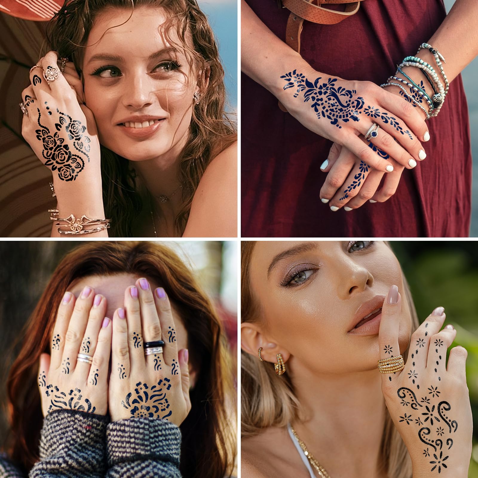 RAZET 20 Fogli Stencil per Tatuaggi per Mani, Modelli Autoadesivi per Palmi e Dita, Adesivi per Tatuaggio Temporaneo Indiano Arabo per Matrimoni e Feste