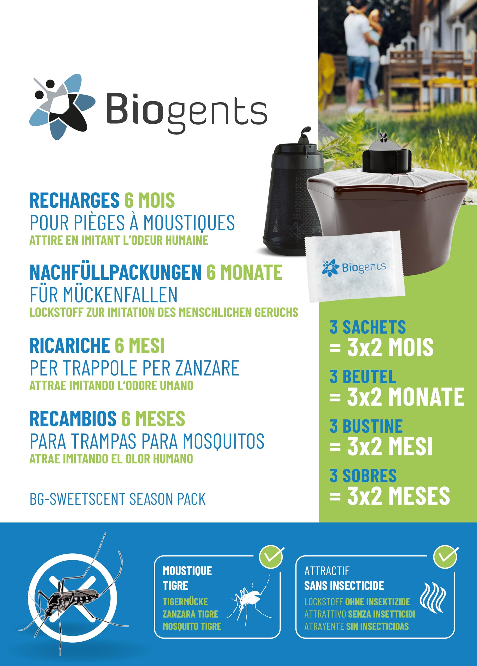 Biogents - Sweetscent Atrayente para Mosquitos I Pack de 3 I atrae Mosquito Tigre asiático y Mosquito Dengue en la Trampa BG Mosquitaire, El embalaje puede variar