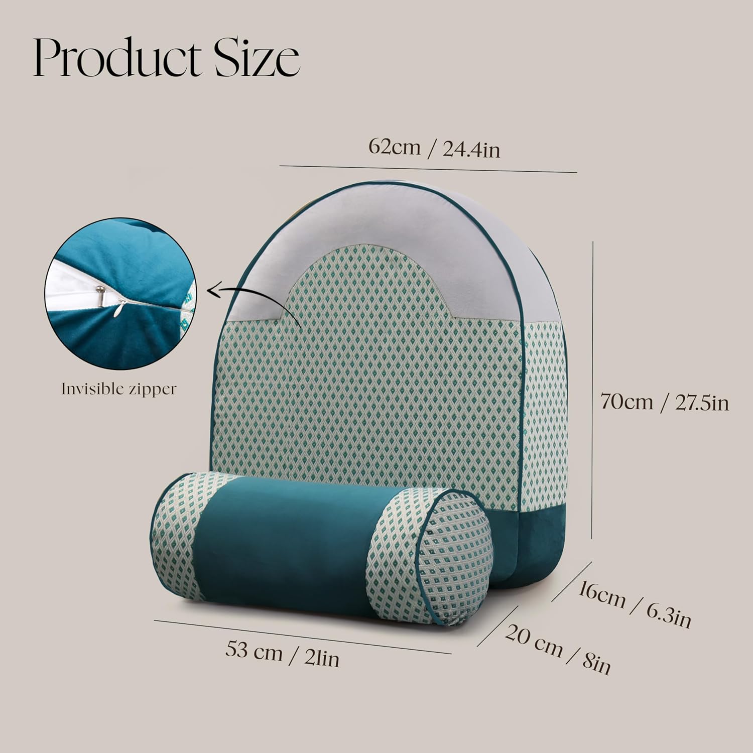 Daneey Back Pillow for Sitting in Bed, Reading Pillow with Support and Cylinder Cushion – Backrest Pillow for Couch, Home Comfort Cushion, Green