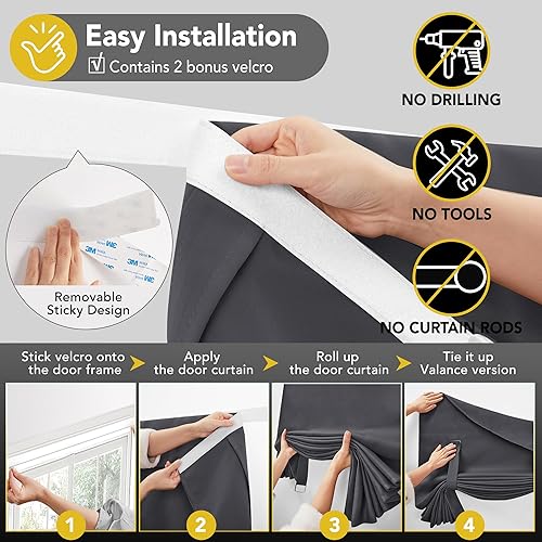 Miniatura 105 de Deconovo Cortina opaca de Navidad para puertas de vidrio y luces laterales, panel de privacidad con aislamiento térmico con doble bolsillo para