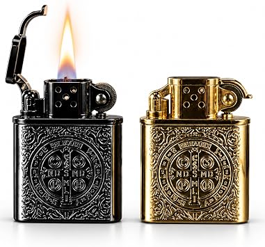 2 Pack Vintage Trench Lighter, Constantine Lighter, Reusable Soft Flame Antique Butane Lighters, Windproof Collection/Decorative/Gift Butane Not Included 2PACK S