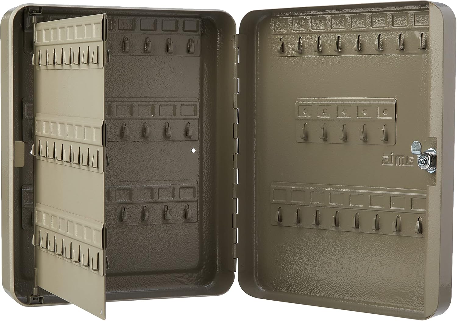 Amig - Wall Key Holder Box Mod.2172 in Steel Finished in Epoxy Grey with Security Lock and 2 Raw Keys | Hooks with Capacity for 93 Keys | Dimensions: 300 x 240 x 80 mm