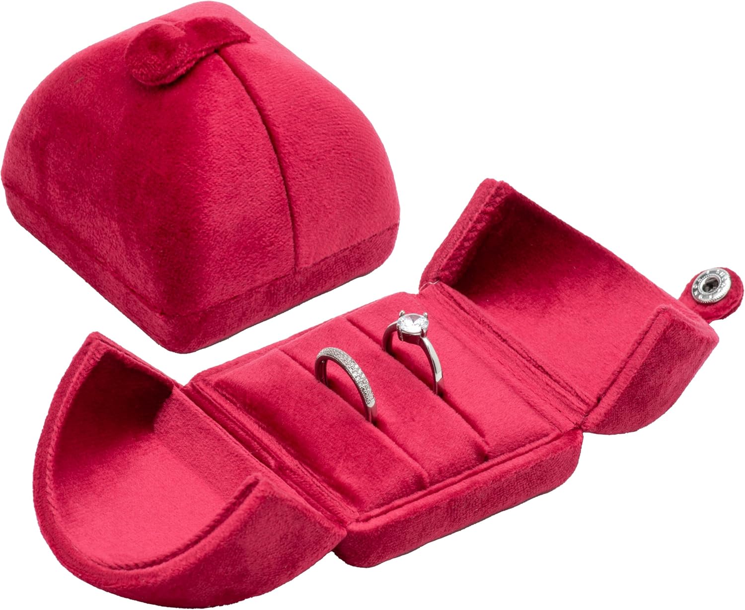Velvet Ring Box 2 Slots Wedding Ring Display Holder Box Jewelry Ring Gift Case for Wedding Ceremony Proposal Engagement (Red)