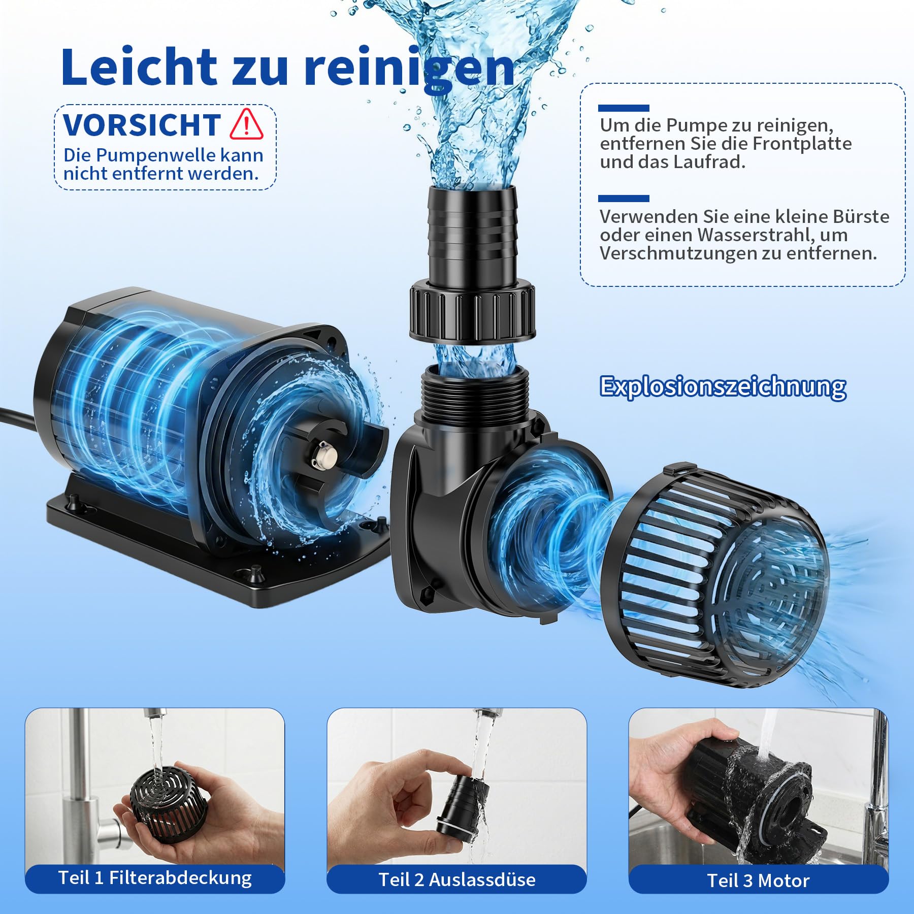 Eco Teichpumpe 10000L/H 85W, energiesparende Filterpumpe Hoherem Durchfluss, Bachlaufpumpe für Koiteiche, Umwälzpumpe, Gartenteichpumpe, Gartenteich für Süßwasser & Salzwasser