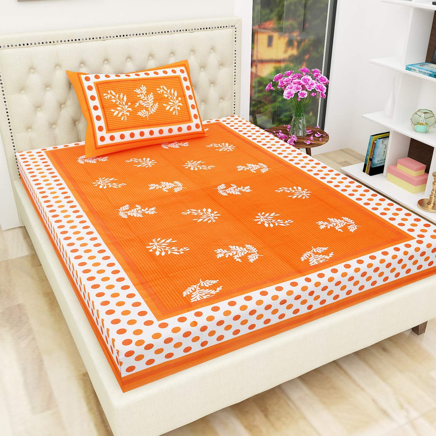 Queenie Brand 144 TC 100% Pure Cotton Single Bedsheet with 1 Pillow Cover Orange (B0BF5X1ZGP) Amazon Price History, Amazon Price Tracker
