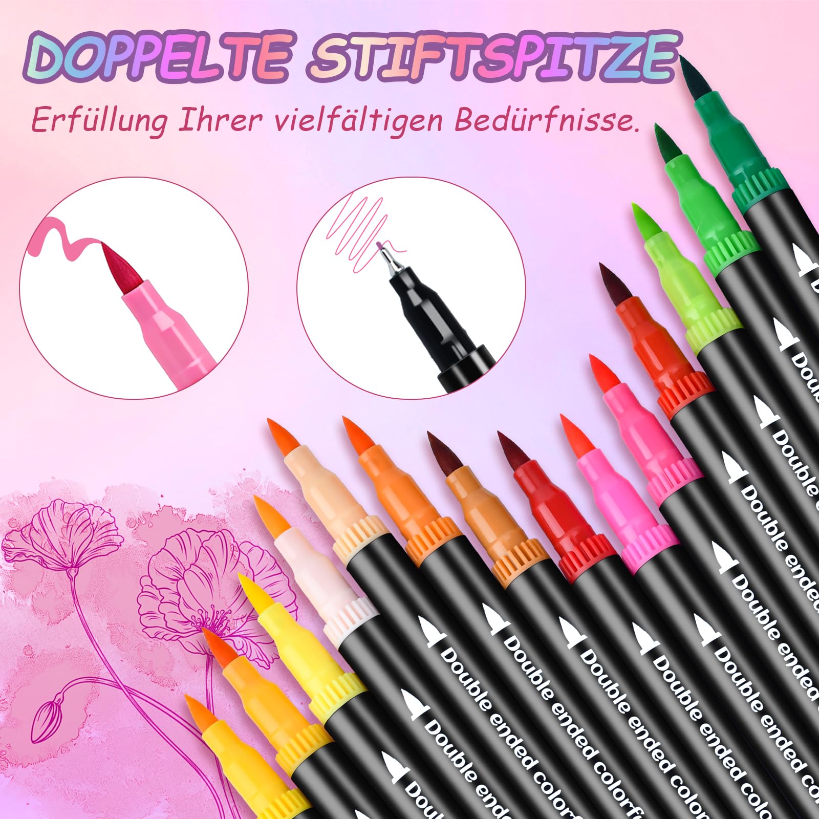 120 Farben Filzstifte Dual Brush Pinselmarker, Dual Brush Pen Set Filzstifte Feine Spitze & Pinselspitze für Erwachsene, Fineliner Set Malstifte für Ausmalen, Malbücher, Manga Handlettering