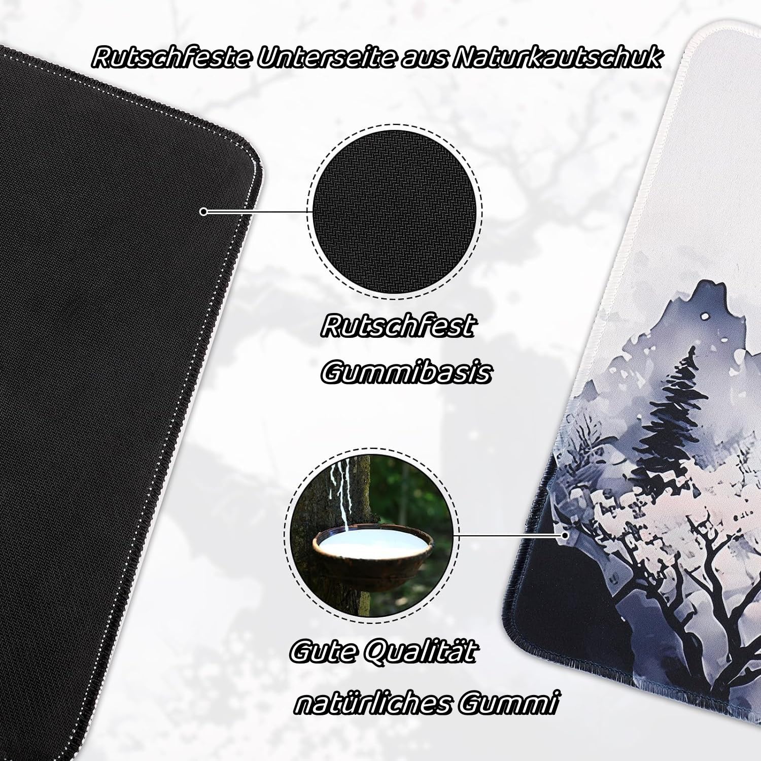shangtushunli Japanische Weiße Mauspad, Große Kirschblüte Schreibtisch Matte, Anime Gaming Tastatur Matte, Rutschfeste Gummibasis, Großer Erweiterter Schreibtisch Schutz Für Home Office1