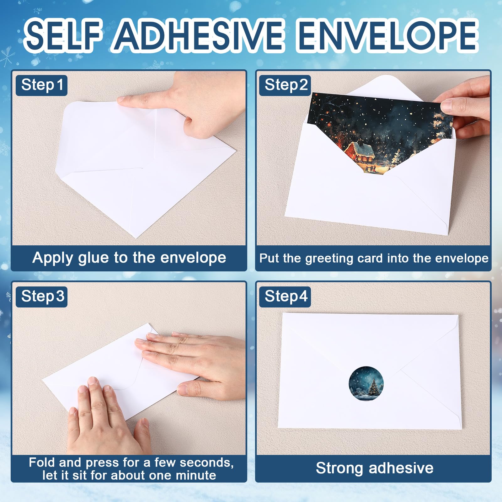 Motiskyy Lot de 100 cartes de Noël avec enveloppes et autocollants, assortiment de cartes de vœux en vrac pour Noël, Nouvel An, 10 motifs, 15,2 x 10,2 cm (forêt hivernale)