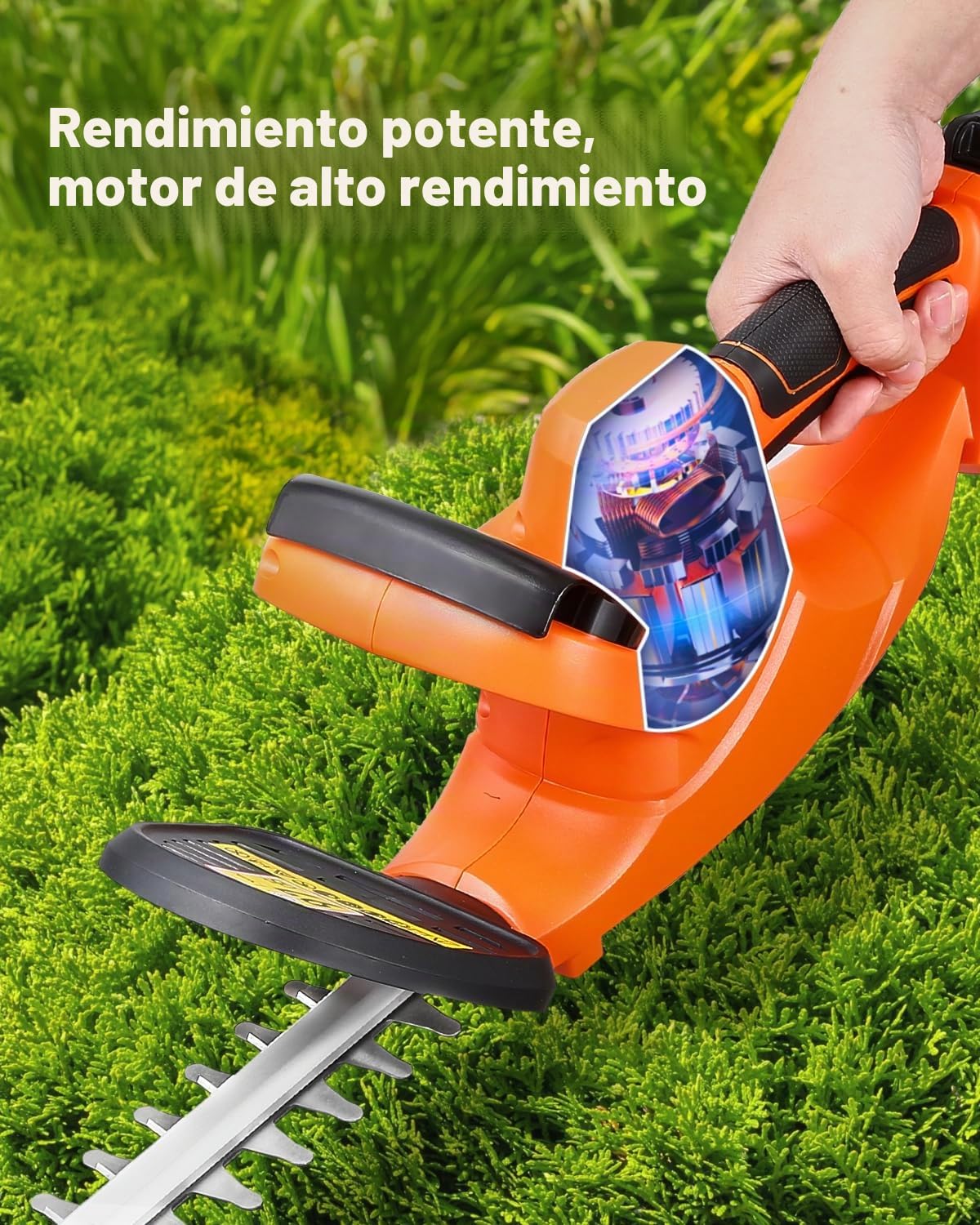VEVOR Cortasetos Eléctrico, 1200 RPM Cortasetos Inalámbrico con Cuchilla de Doble Acción de 510 mm y Diseño Seguro, Batería de 2 A, para Ramas Bajas, Jardinería, Cuidado del Césped del Patio