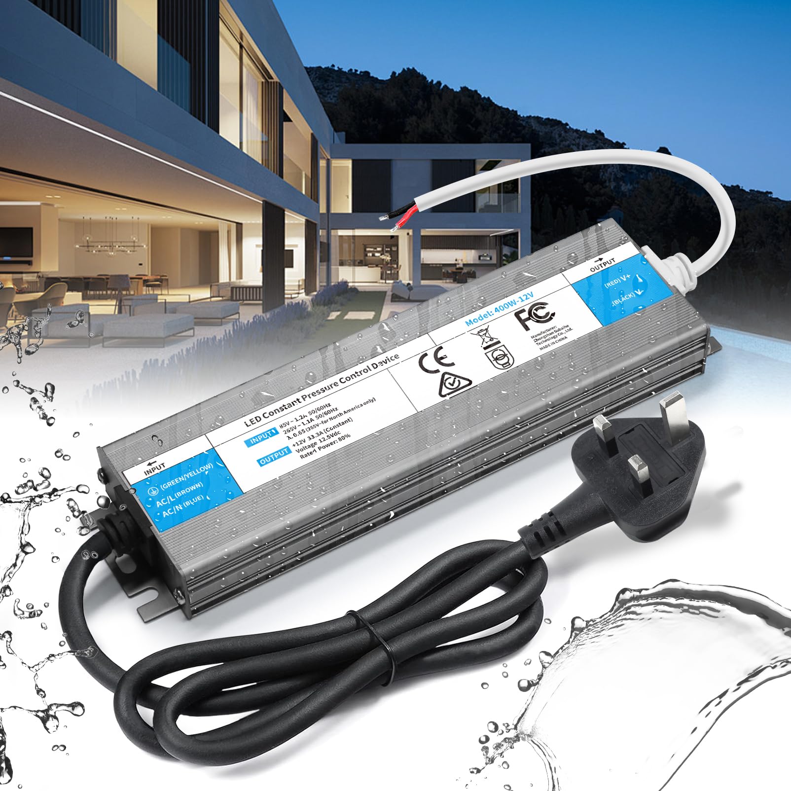 BRIMETI 12V LED Driver 400W LED Transformer Waterproof Outdoor IP67 AC 240V to DC 12V 33.3A Power Supply With Plug Constant Low Voltage Adapter for Strip Light Garden Shed