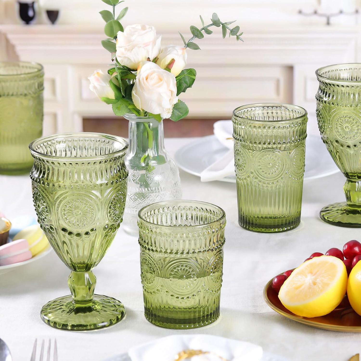 Darlion 4Pcs Green Wine Glasses, 12oz Glass Goblets, Vintage Drinking Glassware, Colored Glassware Set for Party Home Wedding Baby Shower - Image 5