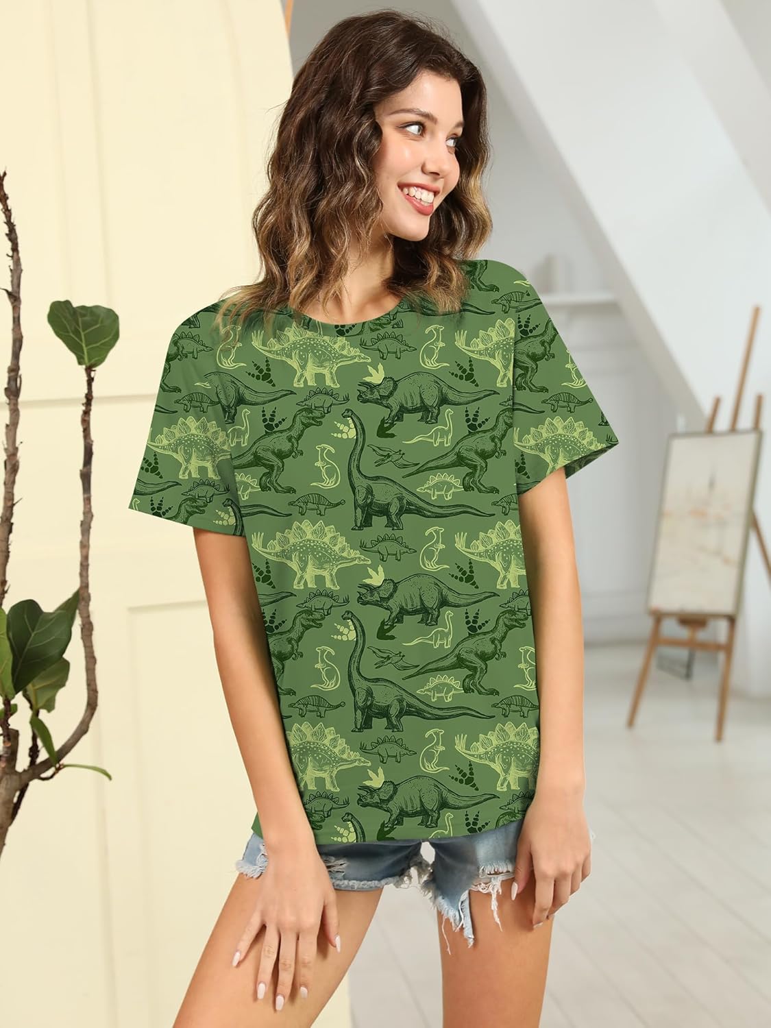 RMCMS Women Dinosaur Shirt Summer Cute Tops Dino Graphic Tees Casual Loose Short Sleeve Blouse - Image 6