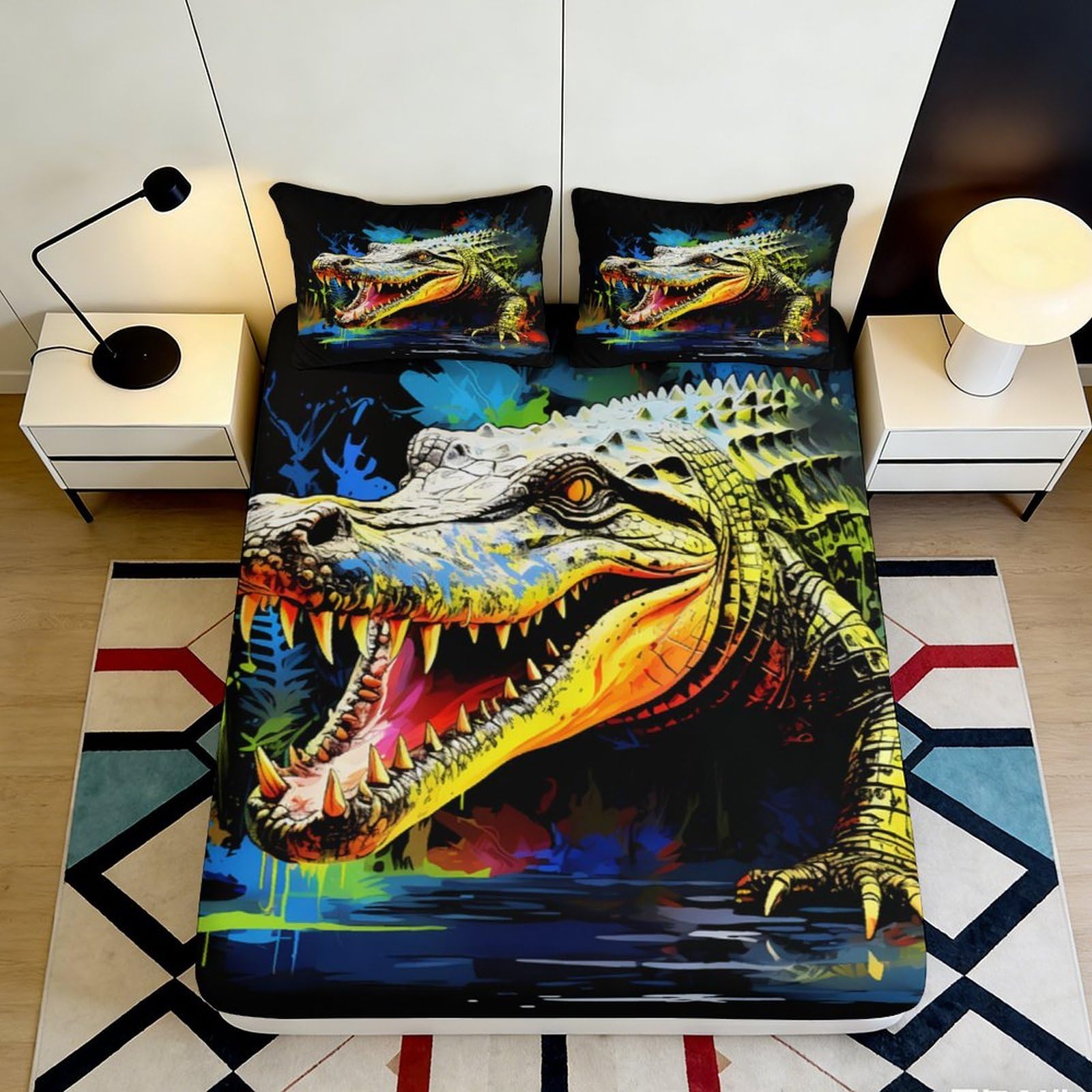 Kzqnxhjprl Style-7 3D Printed Dinosaur Jungle Fitted Sheet Microfiber Vibrant Alligator Bed Cover For Bedroom Dorm Mattress Decor 90X200x25cm