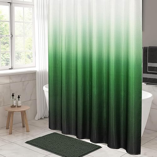 Vista 126 de MitoVilla Cortina de ducha extra larga de 72 x 84 pulgadas, cortina de ducha de tela gofre verde salvia de 84 pulgadas, cortinas de ducha de granja