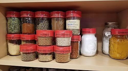 Nakpunar 6 tapas dispensadoras de especias en tarro de masón de boca regular, color rojo, tapas para coctelera y verter con sello de frescura,