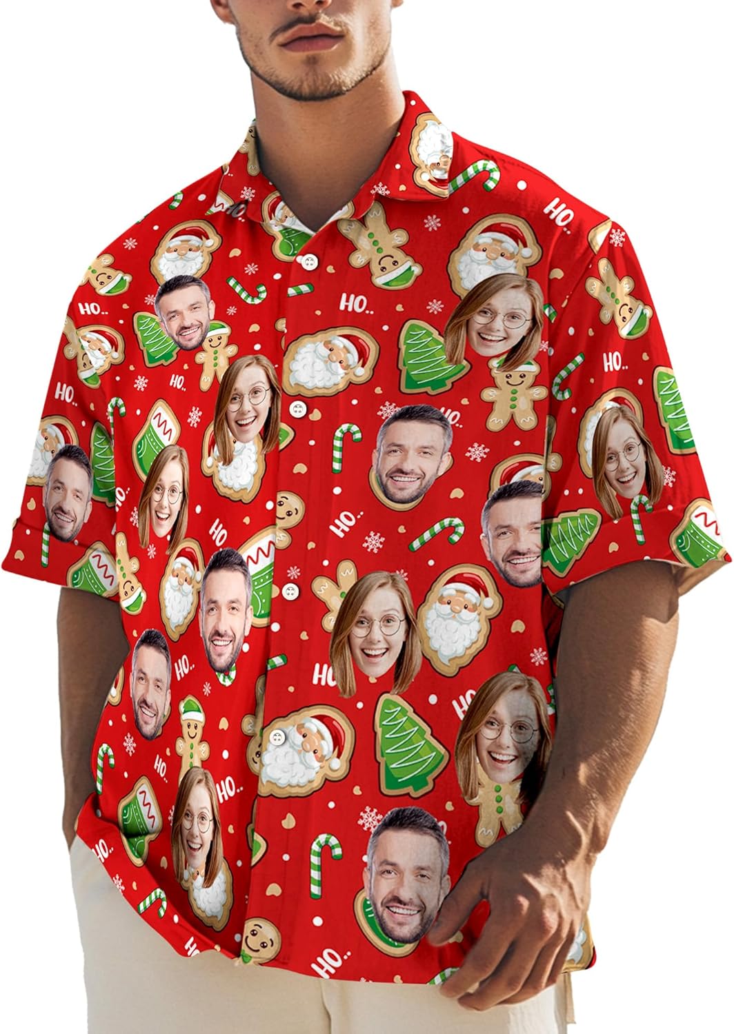 Personalized Hawaiian Shirt with Face, Custom Xmas Ugly Shirt Gift Family Matching Face Logo Photo Picture Button Up Shirts