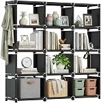 Mavivegue Bibliothèque,Cube Organisateur de rangement,Réservateur de plateau de bibliothèque,Table de bibliothèque de tous, étagère Cube, Cubies Étagères de rangement de placard pour chambre,Salle de vie,Maison,Bureau (12 Cube, noir)