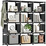 Mavivegue Book Shelf, 12 Cube Storage Organizer, DIY Bookcase, Metal Bookshelf,Tall Book case for Bedroom, Living Room,Office,Closet, Black Cubicle Rack Black 12-Grid