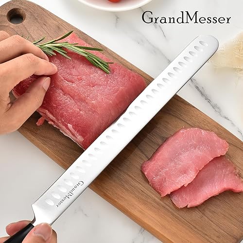 Miniatura 6 de Cuchillo para cortar rebanadas, cuchillo de pechuga de 12 pulgadas, diseño de mango ergonómico, para cortar barbacoa, pavo y jamón, carne asada con