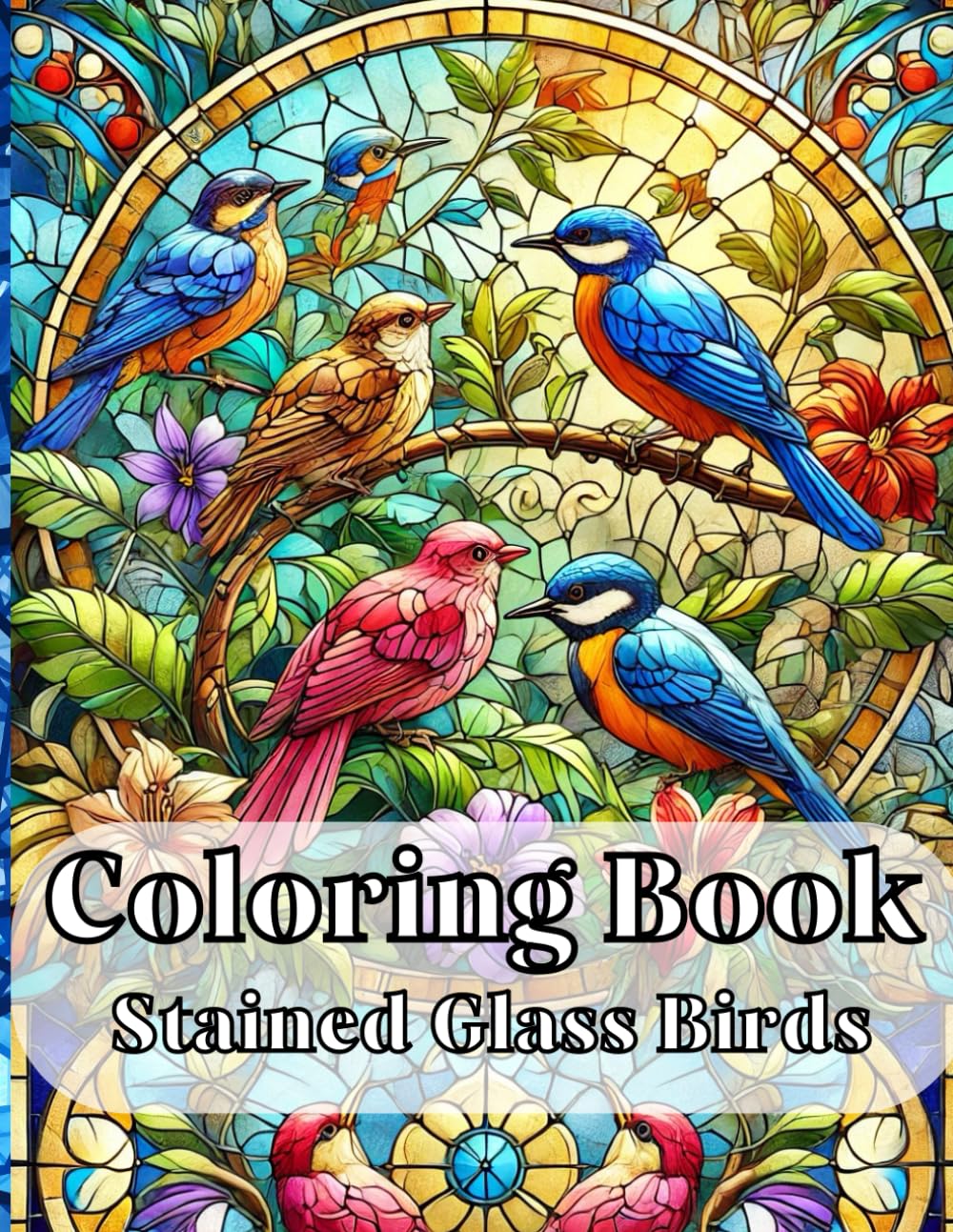 Stained Glass Coloring Book: Birds: 60 Large, Beautiful Designs | Relaxing and Creative Adult & Kids Coloring Pages | Stress Relief & Art Therapy