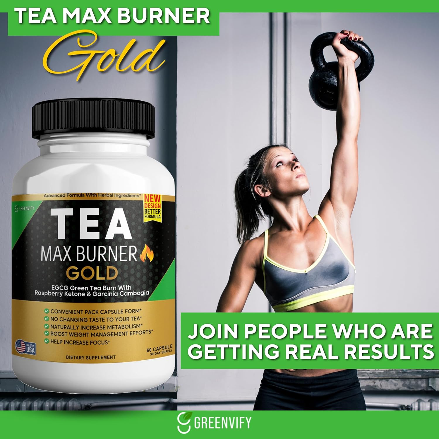 Tea Max Burn Burner Gold – Green Tea Extract & Green Coffee Bean for Metabolism Support, Natural Energy Boost, Antioxidant-Rich Supplement – 180 Capsules (3 Pack)