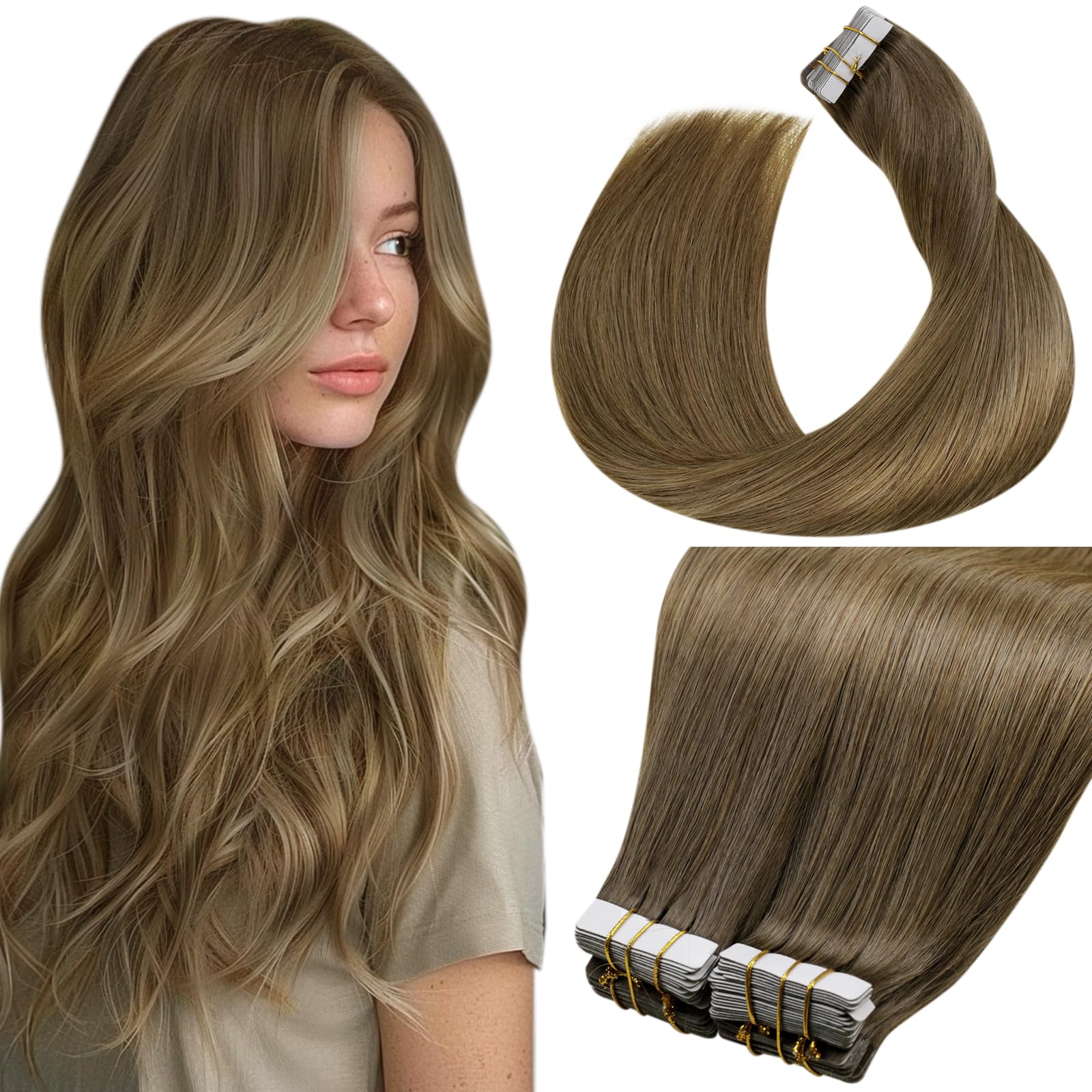 LaaVoo Tape in Extensions Echthaar Remy Haarverlängerung Echthaar Extensions Tapes