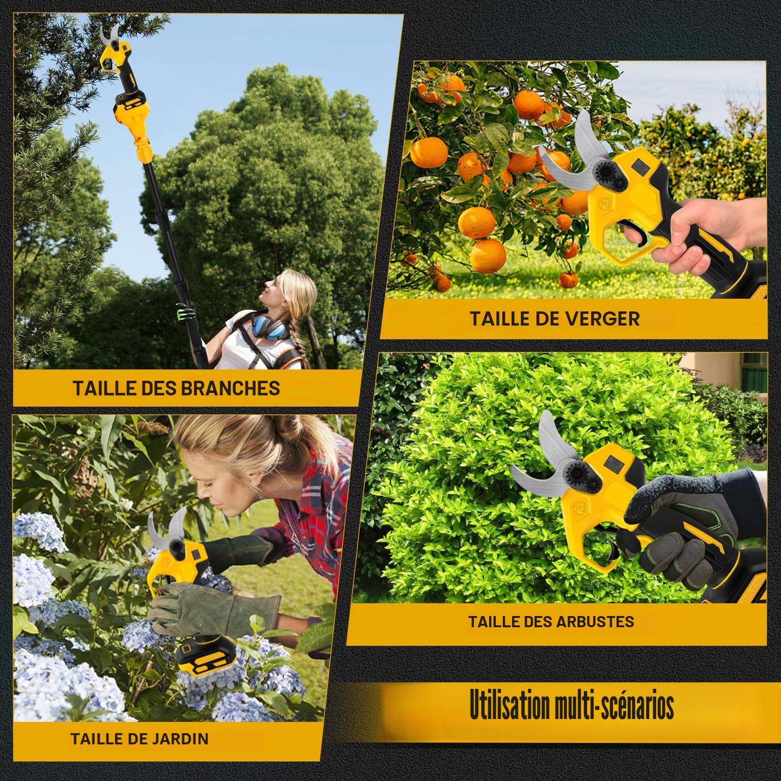 Sécateur électrique compatible avec Dewalt 20 V, sécateur sans fil avec perche d'extension jusqu'à 4,57 m, écran LCD, batterie de 30 mm pour jardin (sans batterie)