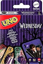 Mattel Games UNO Wednesday Card Game for Kid, Adult & Family Nights, Parties, Travel & Camping, Toy Collectible Inspired by the Series, JHB18