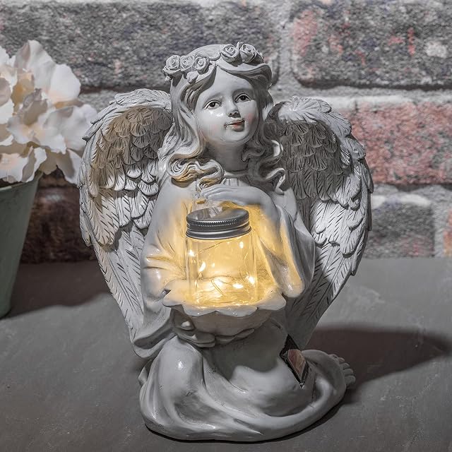 GloBrite Solar Powered Guardian Angel Garden Statue Resin Ornament - Fairy Angel with LED Light for Outdoor Home Porch Patio Yard Porch Christmas Decorations, Memorial Gift