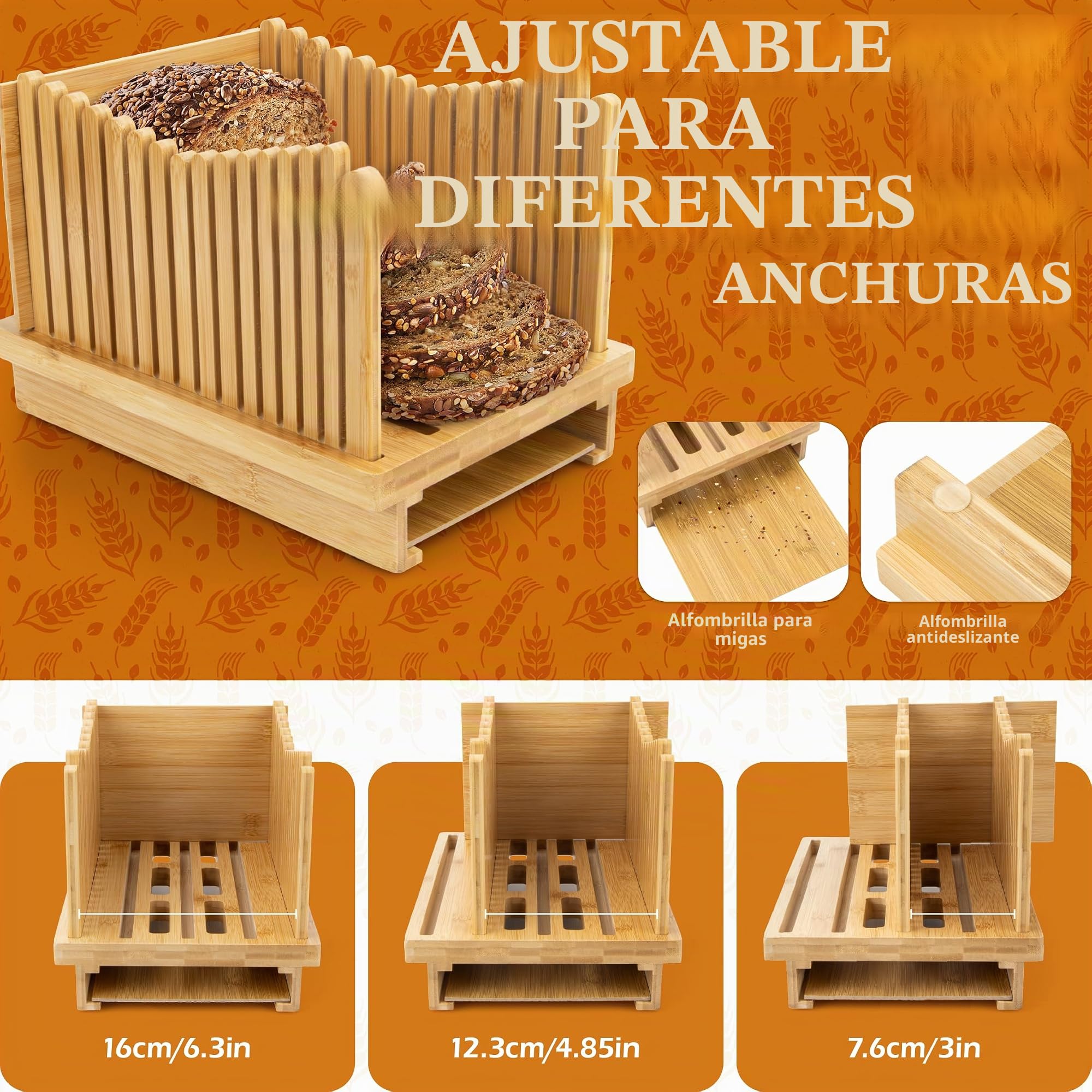 Weenkler Cortador de pan de bambú ajustable, cortador de pan para hacer pan casero en 3 grosores para pan, panecillos, panecillos