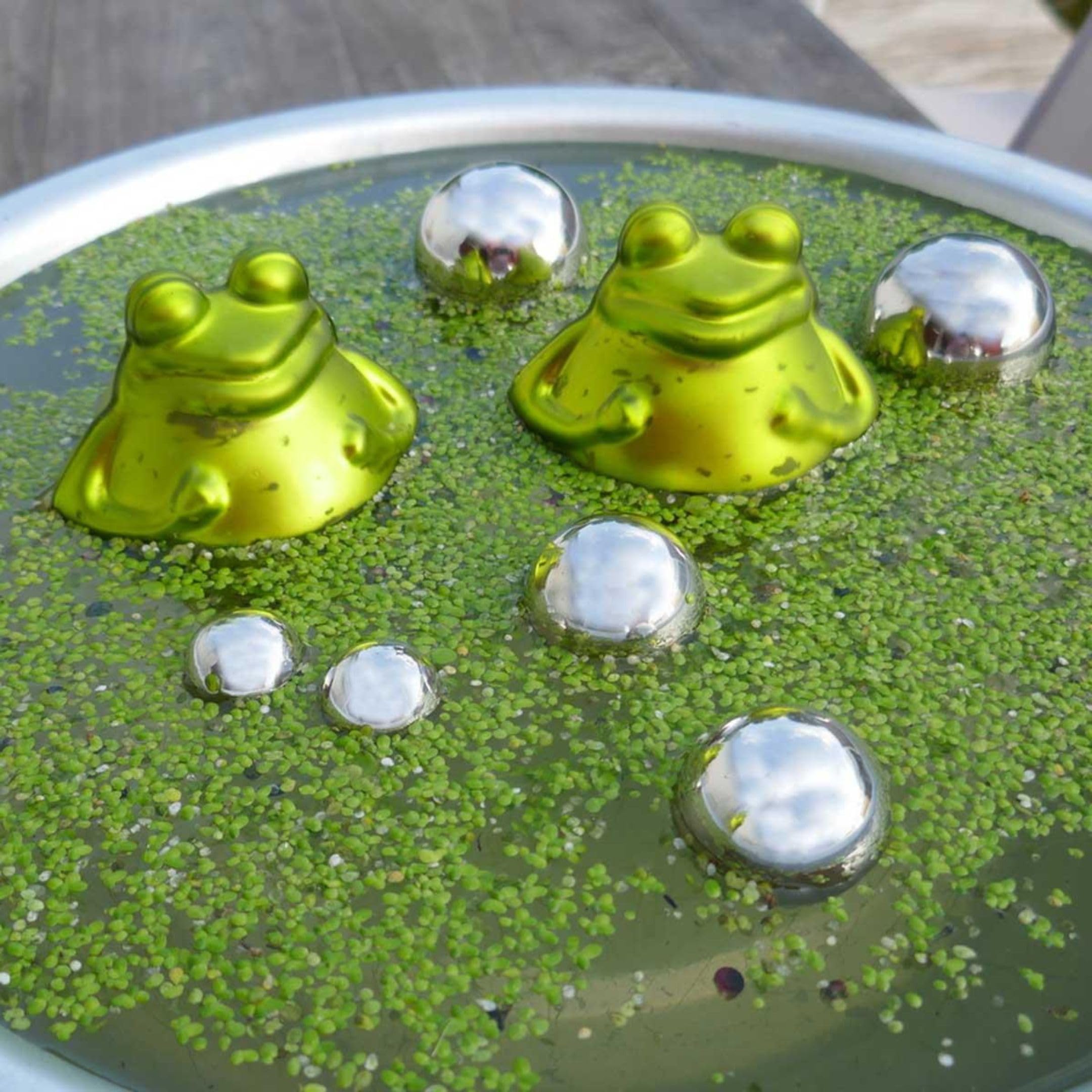 Teich-Set Schwimmfrösche 2 x Frosch grün mit Silber Kugeln Deko für Miniteiche