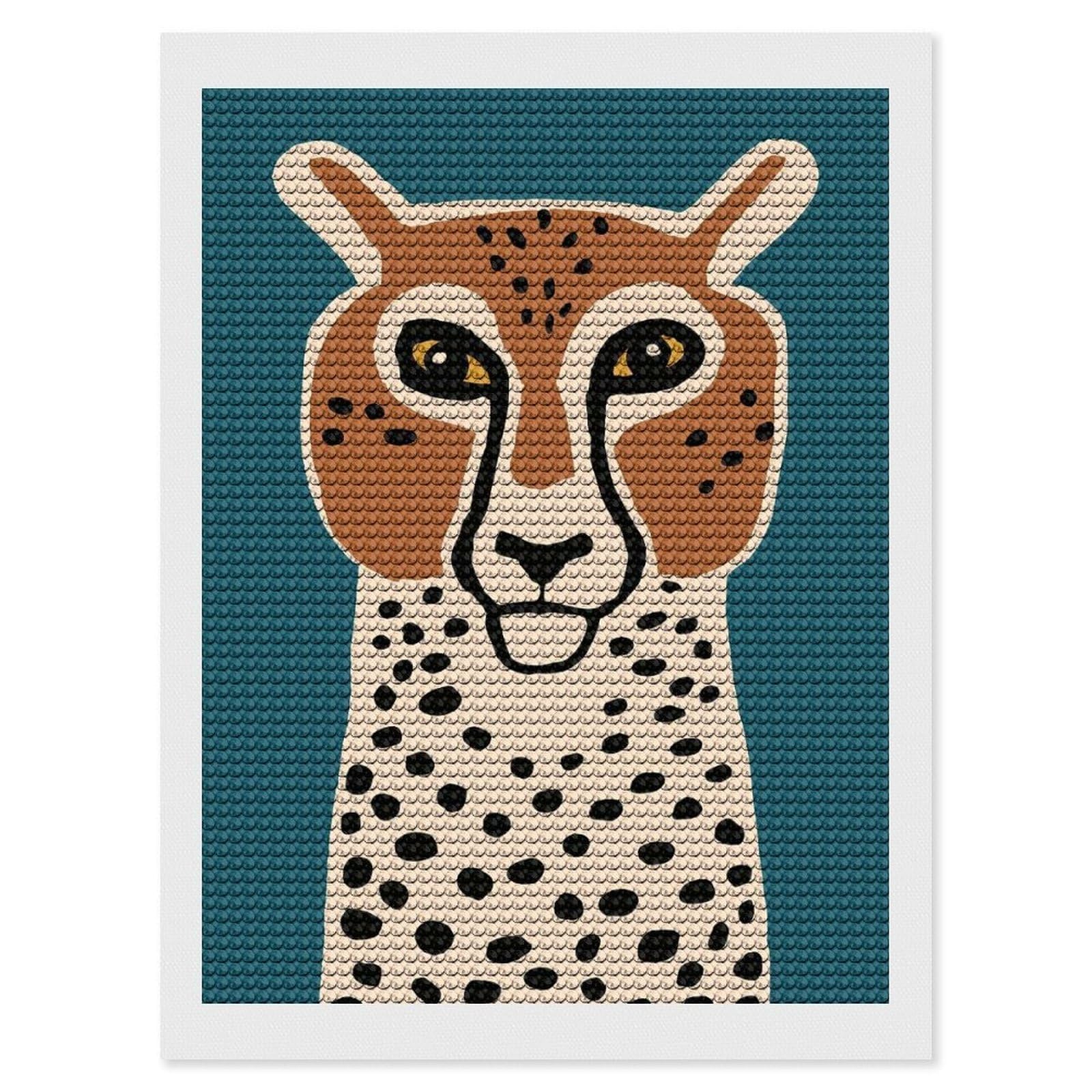 Junmoney Retro Cheetah Diamond Painting Set 12"x16", Sparkling Round Gems, Decorate Your Room, Fun Craft Experience, Modern Decor
