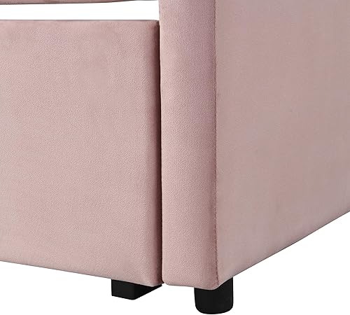 Miniatura 4 de YUNLife&Home Sofá cama tapizado de tamaño individual con cama corrediza extensible de tamaño individual, marco de sofá cama nido, sofá cama doble a