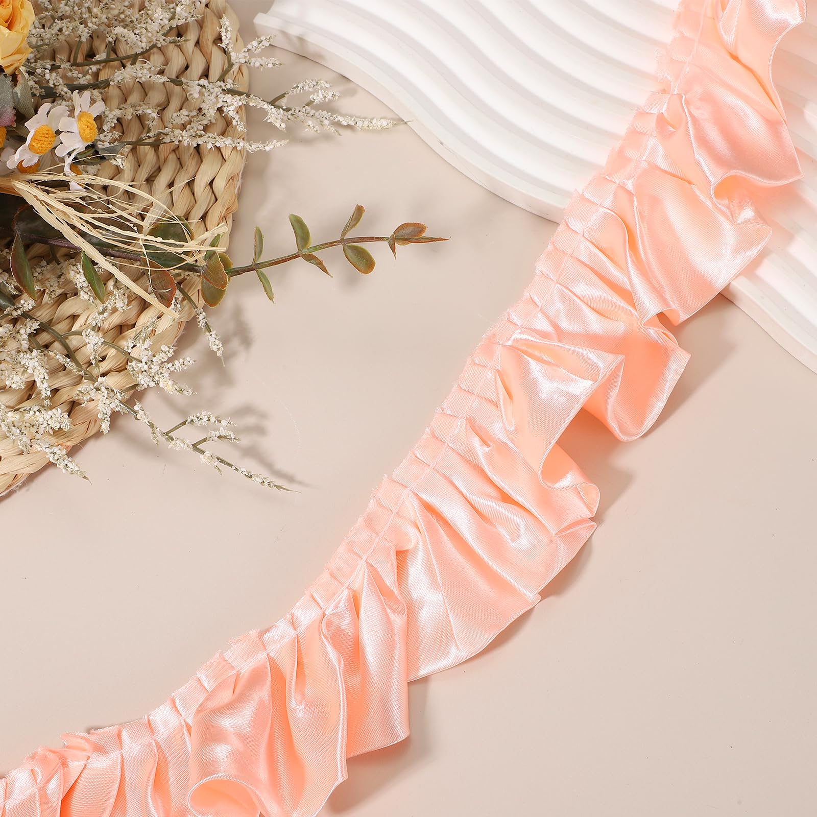Dentelle mousseline plissée 3D ruban crème pour réparer et décorer une robe