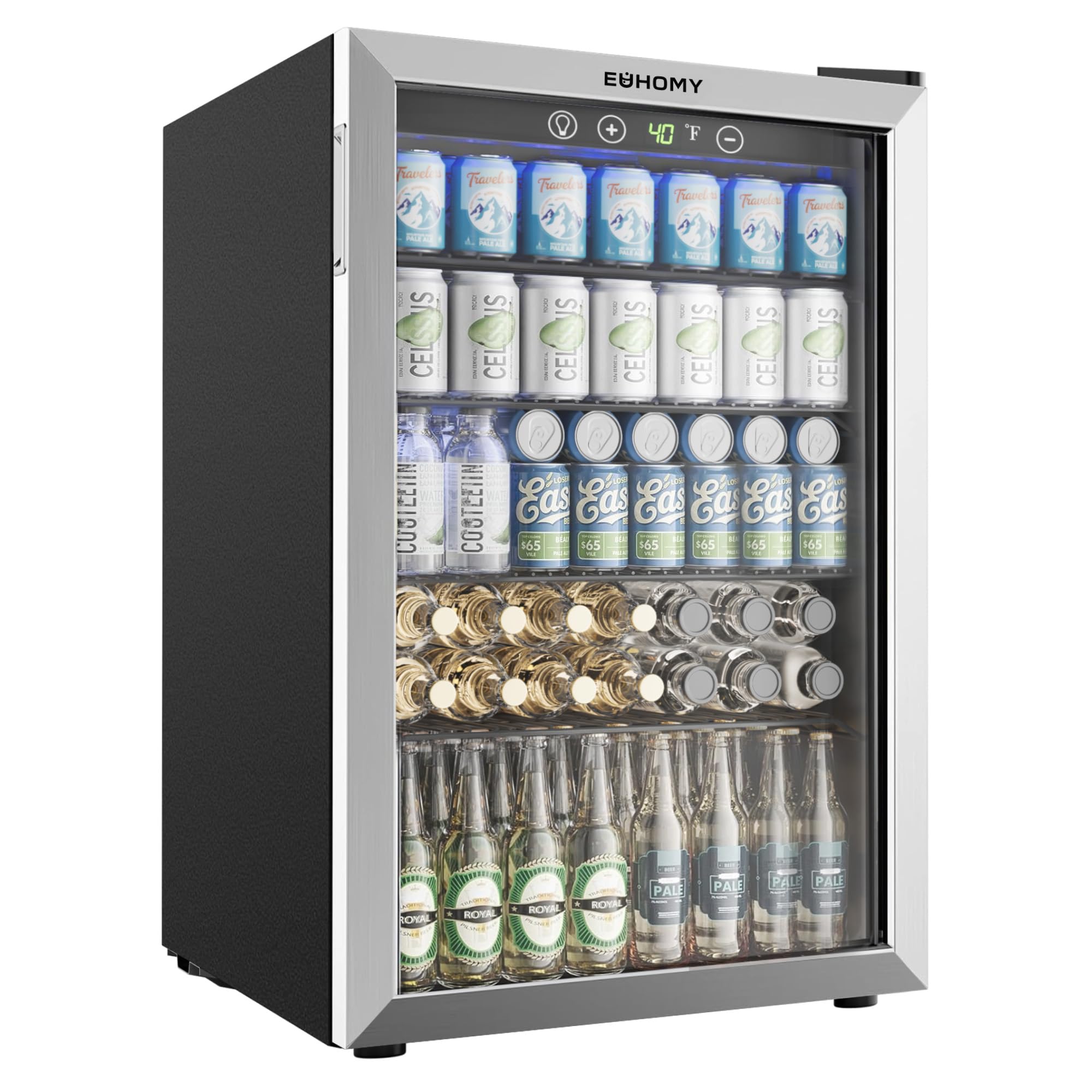 EUHOMY 4.5 Cu.ft Beverage Refrigerator and Cooler, 145 Can Mini fridge with Glass Door for Soda Beer Wine, Small Drink Dispenser with Digital Adjustable Thermostat for Home Office Bar