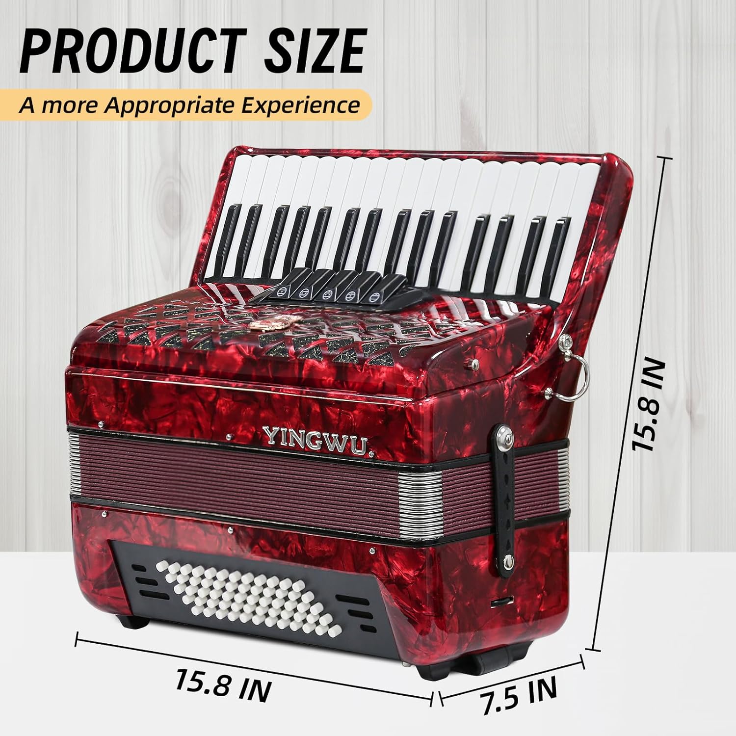 Accordion 34 Keys 60 Bass Premium Professional Accordion with German Reeds, Sealed Bellows for Beginners Adults, Stage/Studio/Home Use, W/Backpack & Carrying Strap (Red)