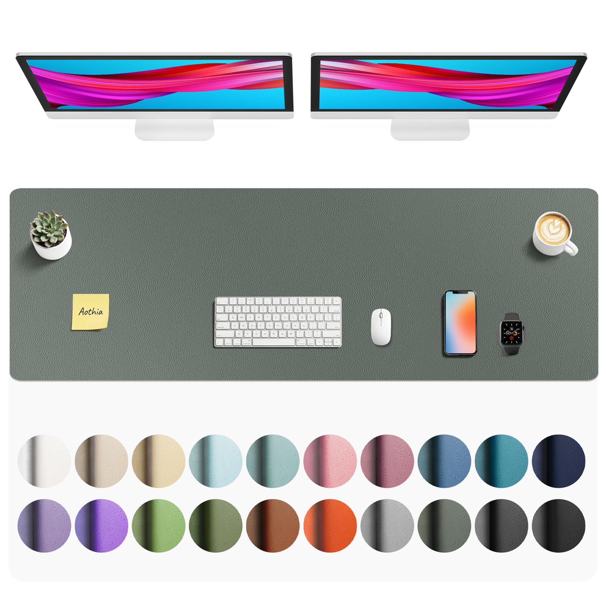 Aothia Faux Leather Desk Mat Jungle Green 55" x 17" | Protects Your Desk with Style - main product image