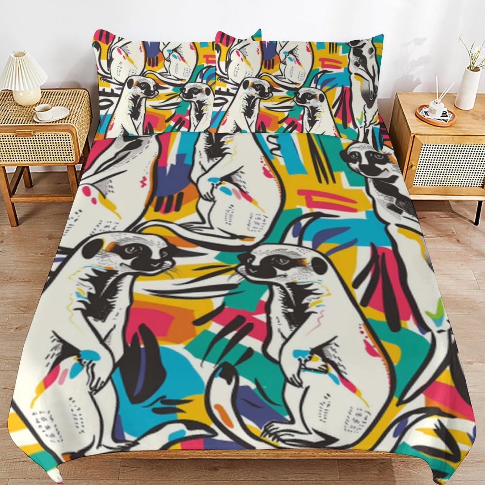 Juego de ropa de cama de suricato de 3 piezas con funda de edredón de microfibra y dos almohadas