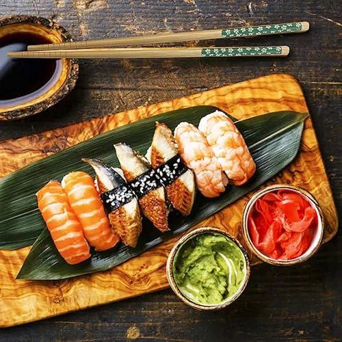 Miniatura 6 de JASHII 5 pares de palillos de bambú natural, reutilizables, estilo clásico japonés, palillos de madera, juego de regalo, aptos para lavavajillas,