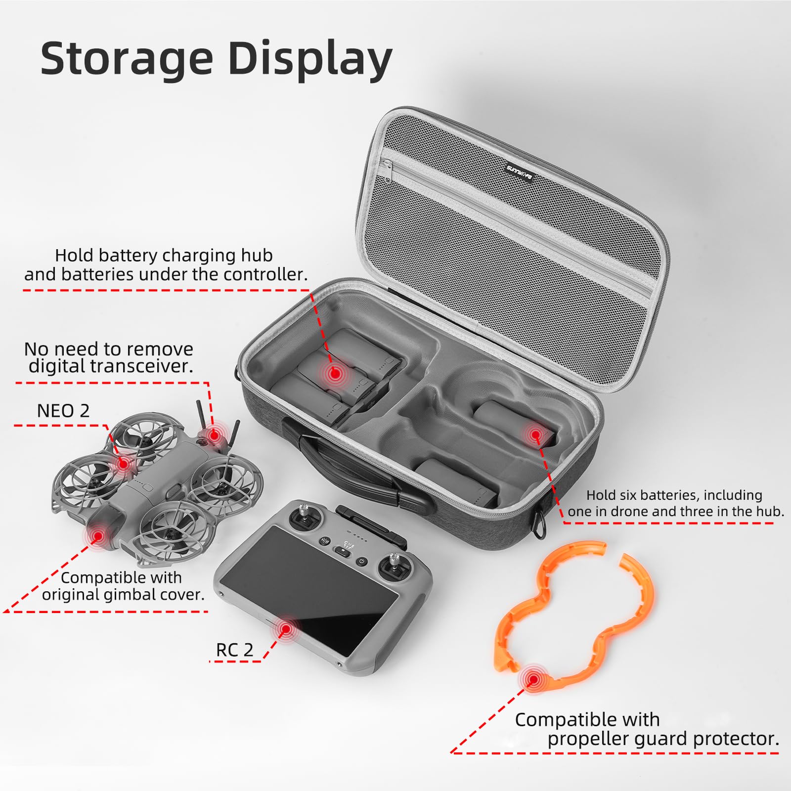 ZJRXM Tasche für DJI Neo 2 Zubehör und RC 2 Controller, Tragbar Schutztasche für DJI Neo 2 Drohne,RC 2 Controller,Neo 2 Akku,Zweiwege-Ladestation, Kompakte Reisetasche - 4