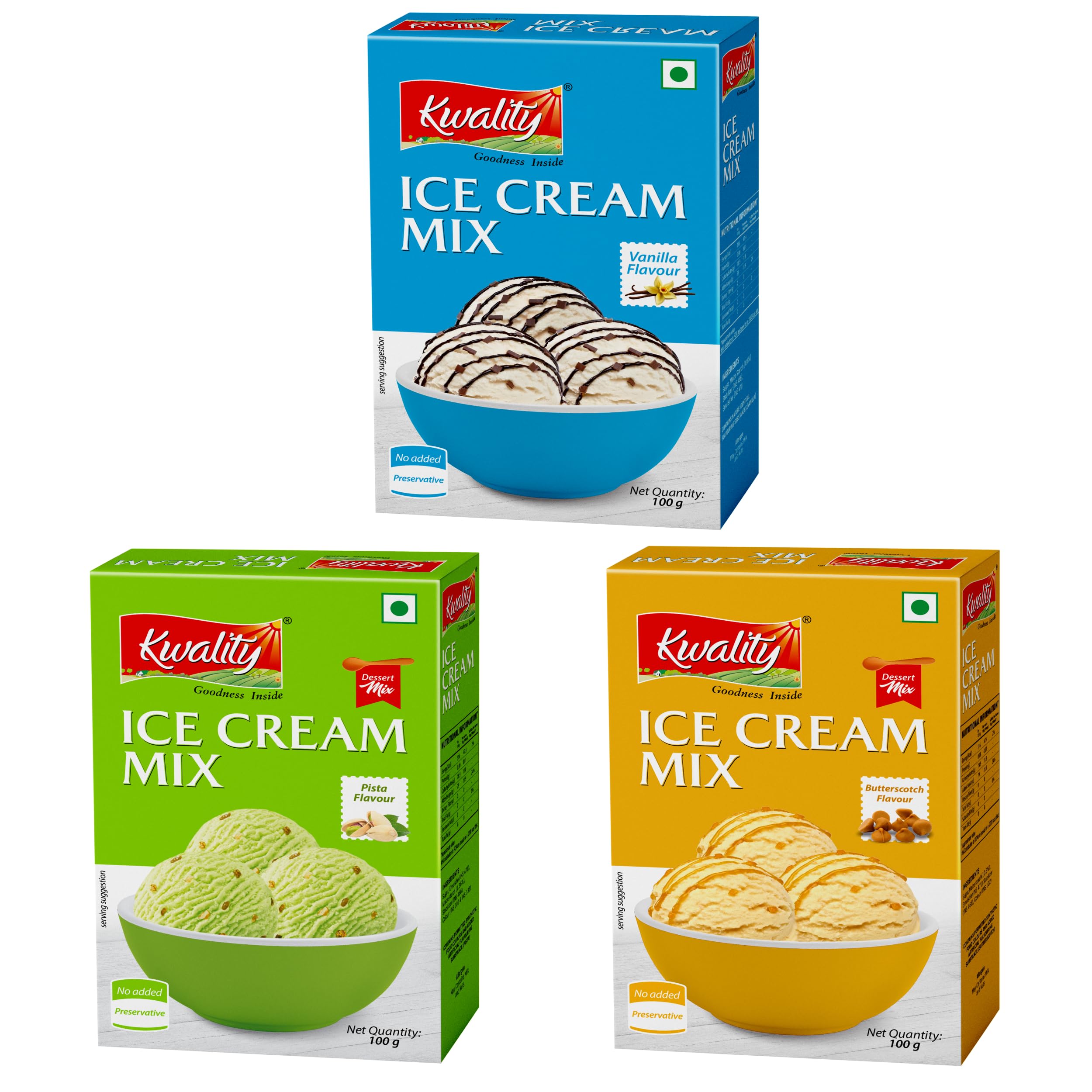 Kwality Combo Ice cream Mix 300g (Pack of 3 * 100g) | Flavors of Vanilla + Pista + Butterscotch | Summer Treat Ready Mix | No Preservatives | No Hassle. (B0D2V27JVX) Amazon Price History, Amazon Price Tracker