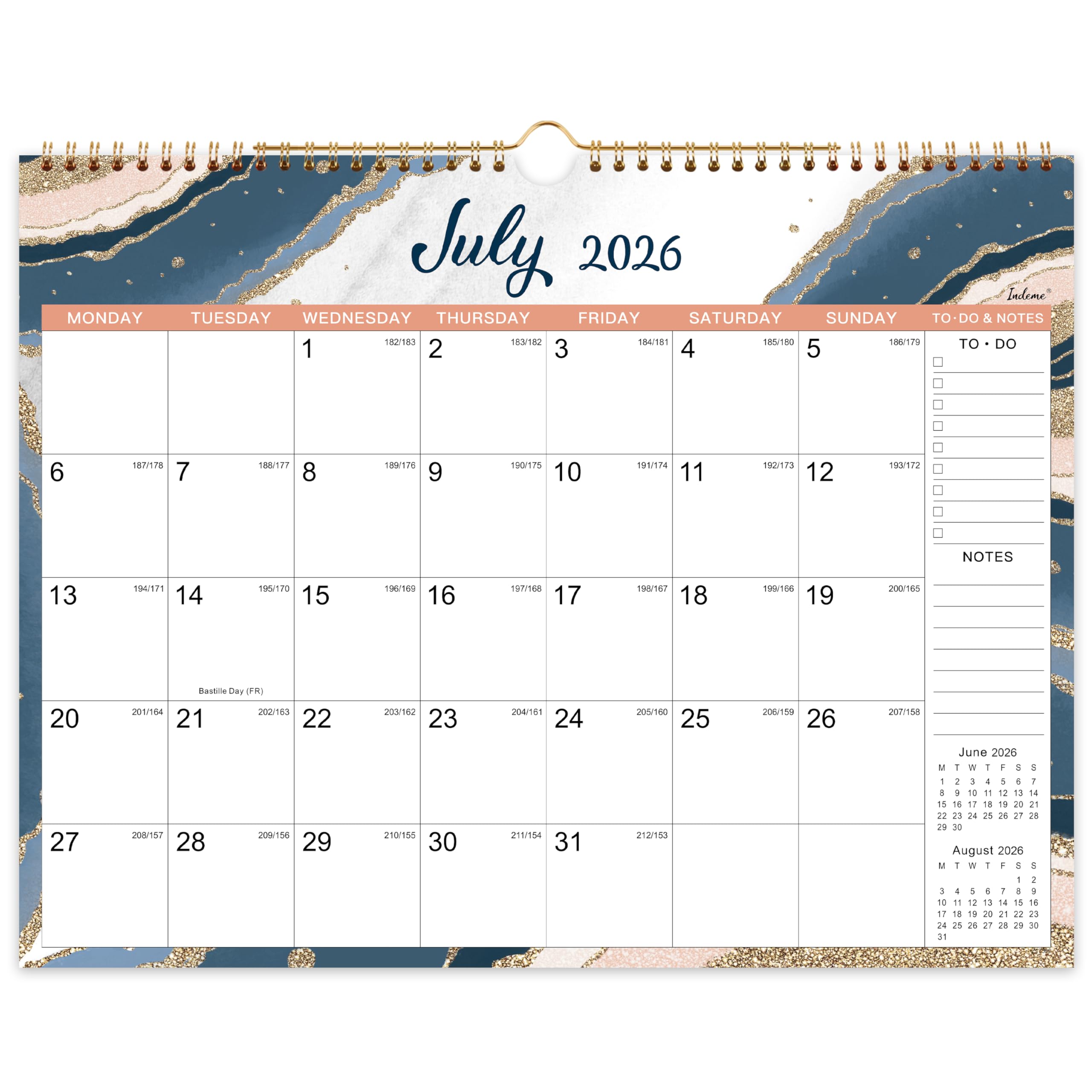 Calendar 2026-2027 - Wall Calendar 2026-2027 UK, 18 months Calendar, Jul. 2026 - Dec. 2027, Six Different Patterns, Twin-Wire Binding, Hanging Hook, 37.6 x 29 cm